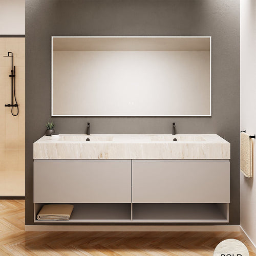 ALBA – Double Corian® Basin Unit with 2 Aligned Drawers and buttom Shelves - ROVALUX