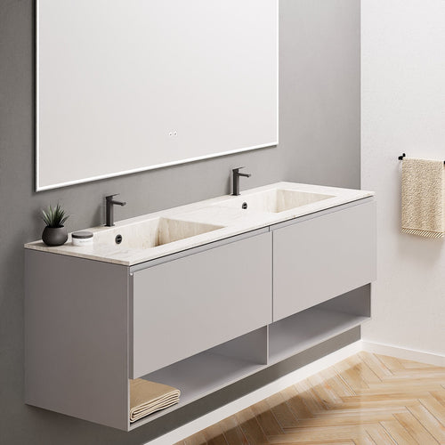 ALBA – Double Corian® Basin Unit with 2 Aligned Drawers and buttom Shelves - ROVALUX