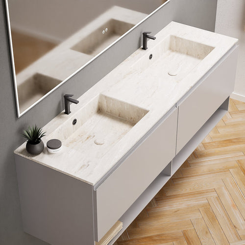ALBA – Double Corian® Basin Unit with 2 Aligned Drawers and buttom Shelves - ROVALUX