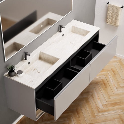 ALBA – Double Corian® Basin Unit with 2 Aligned Drawers and buttom Shelves - ROVALUX