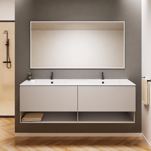 ALBA – Double Corian® Basin Unit with 2 Aligned Drawers and buttom Shelves - ROVALUX