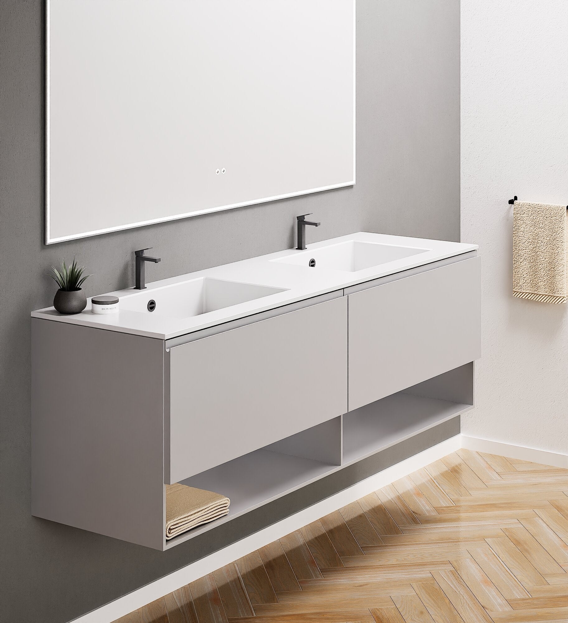 ALBA – Double Corian® Basin Unit with 2 Aligned Drawers and buttom Shelves - ROVALUX