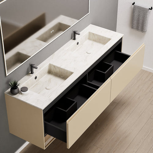 ALBA – Double Corian® Basin Unit with 2 Aligned Drawers and buttom Shelves - ROVALUX