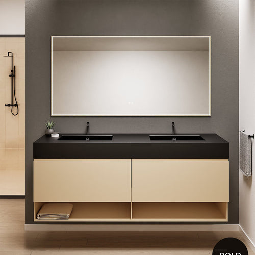 ALBA – Double Corian® Basin Unit with 2 Aligned Drawers and buttom Shelves - ROVALUX