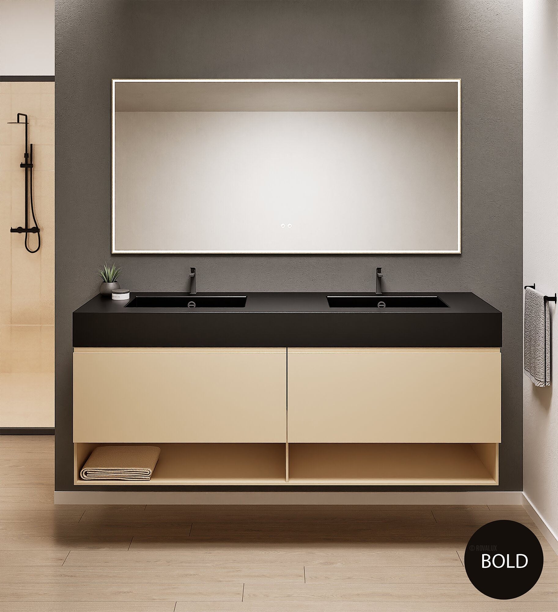 ALBA – Double Corian® Basin Unit with 2 Aligned Drawers and buttom Shelves - ROVALUX