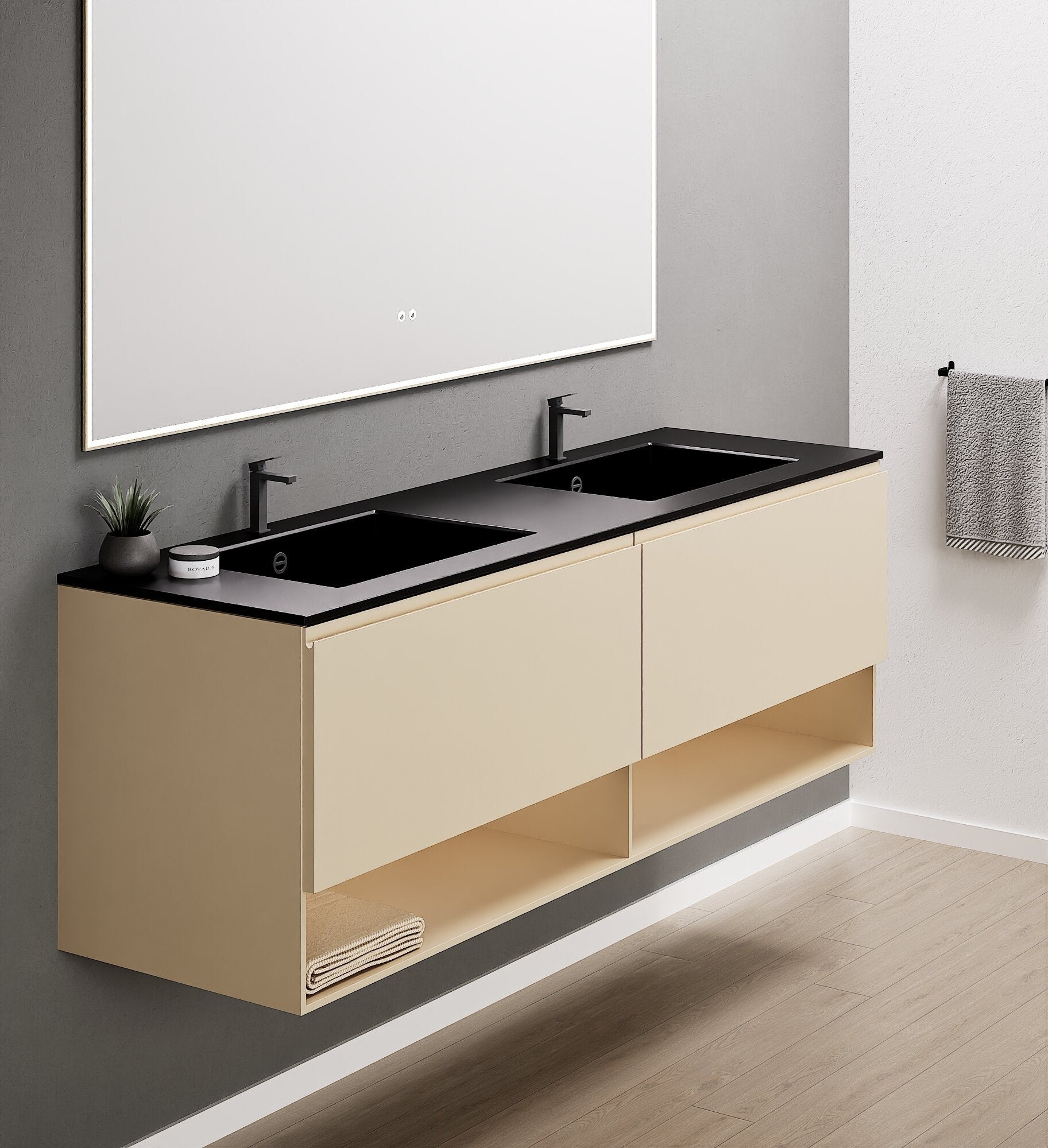 ALBA – Double Corian® Basin Unit with 2 Aligned Drawers and buttom Shelves - ROVALUX
