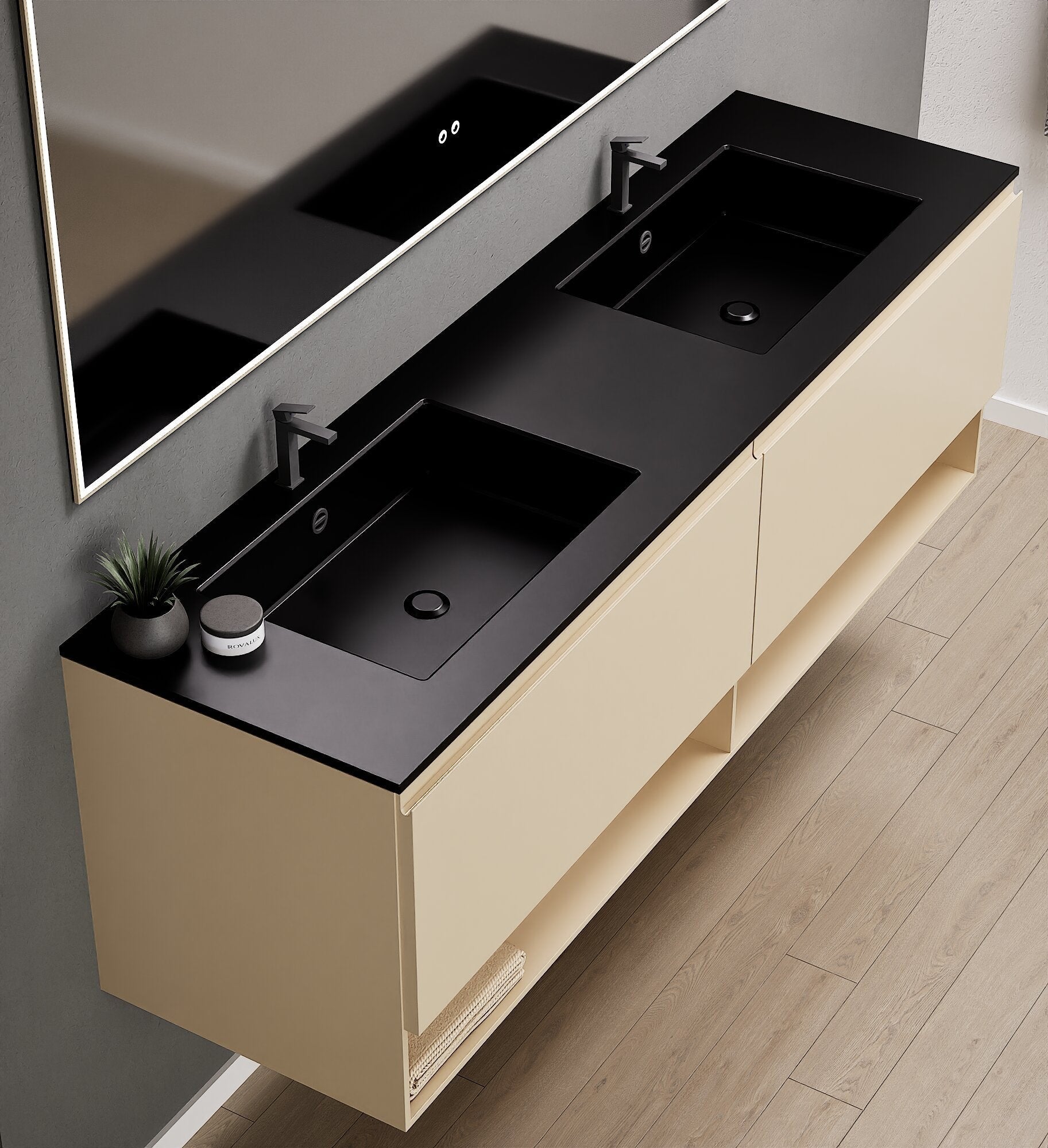 ALBA – Double Corian® Basin Unit with 2 Aligned Drawers and buttom Shelves - ROVALUX