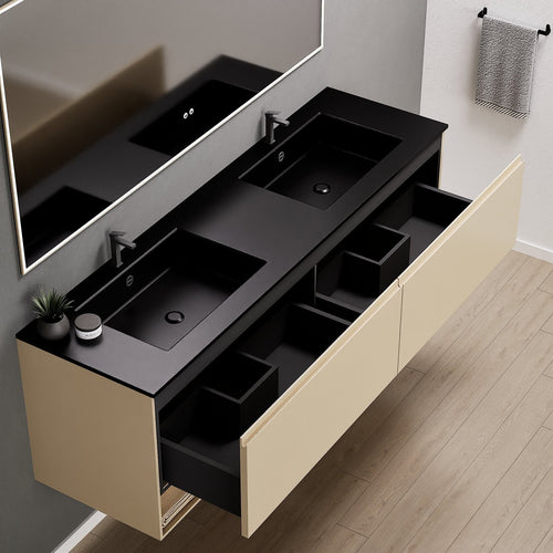 ALBA – Double Corian® Basin Unit with 2 Aligned Drawers and buttom Shelves - ROVALUX