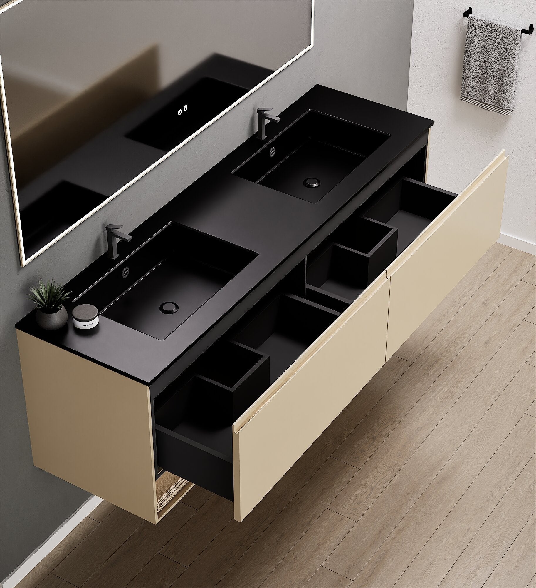 ALBA – Double Corian® Basin Unit with 2 Aligned Drawers and buttom Shelves - ROVALUX
