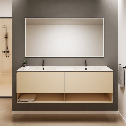 ALBA – Double Corian® Basin Unit with 2 Aligned Drawers and buttom Shelves - ROVALUX