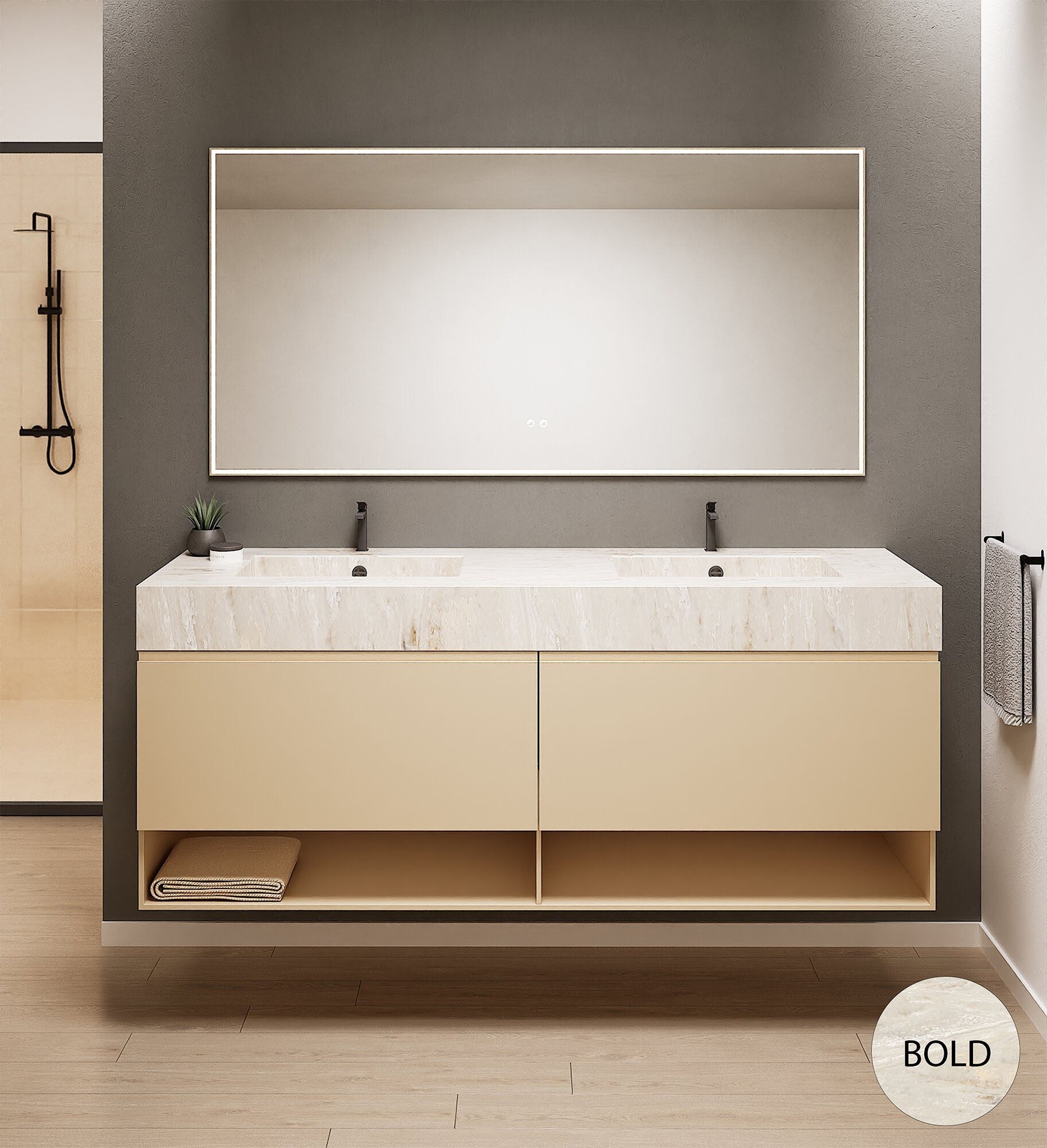 ALBA – Double Corian® Basin Unit with 2 Aligned Drawers and buttom Shelves - ROVALUX