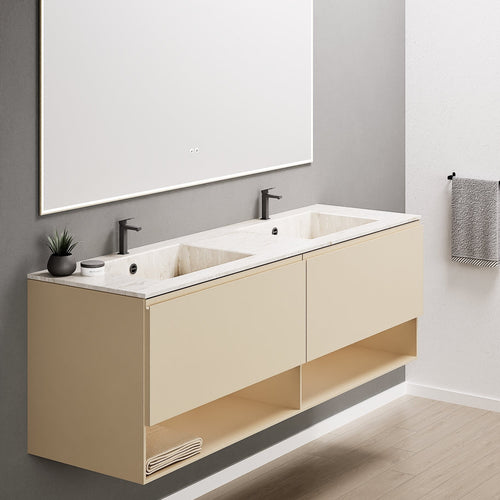 ALBA – Double Corian® Basin Unit with 2 Aligned Drawers and buttom Shelves - ROVALUX