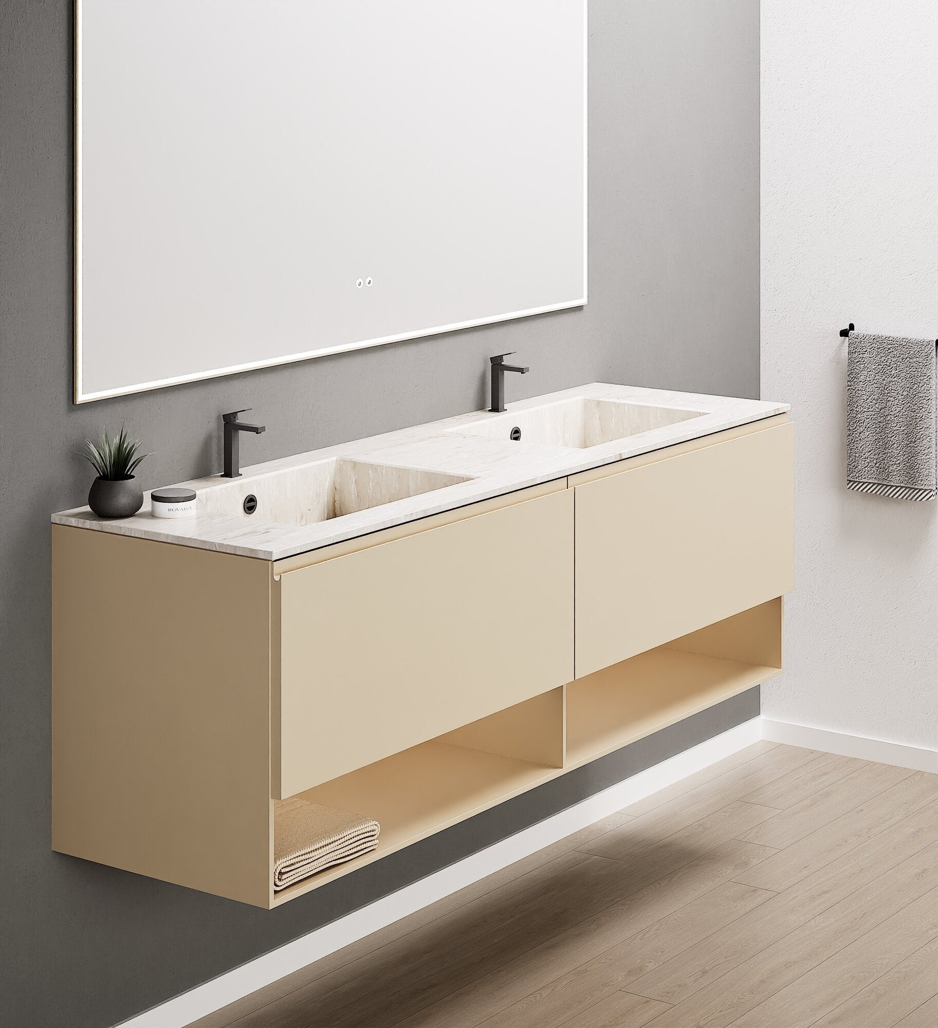 ALBA – Double Corian® Basin Unit with 2 Aligned Drawers and buttom Shelves - ROVALUX