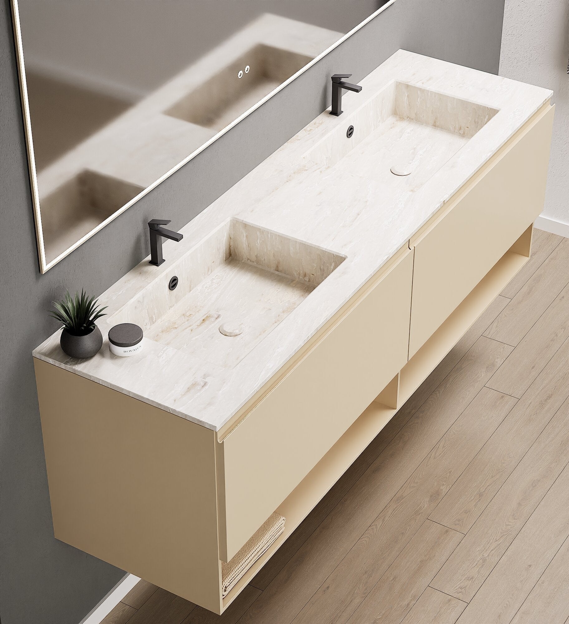 ALBA – Double Corian® Basin Unit with 2 Aligned Drawers and buttom Shelves - ROVALUX