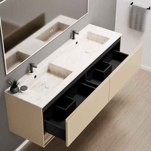 ALBA – Double Corian® Basin Unit with 2 Aligned Drawers and buttom Shelves - ROVALUX
