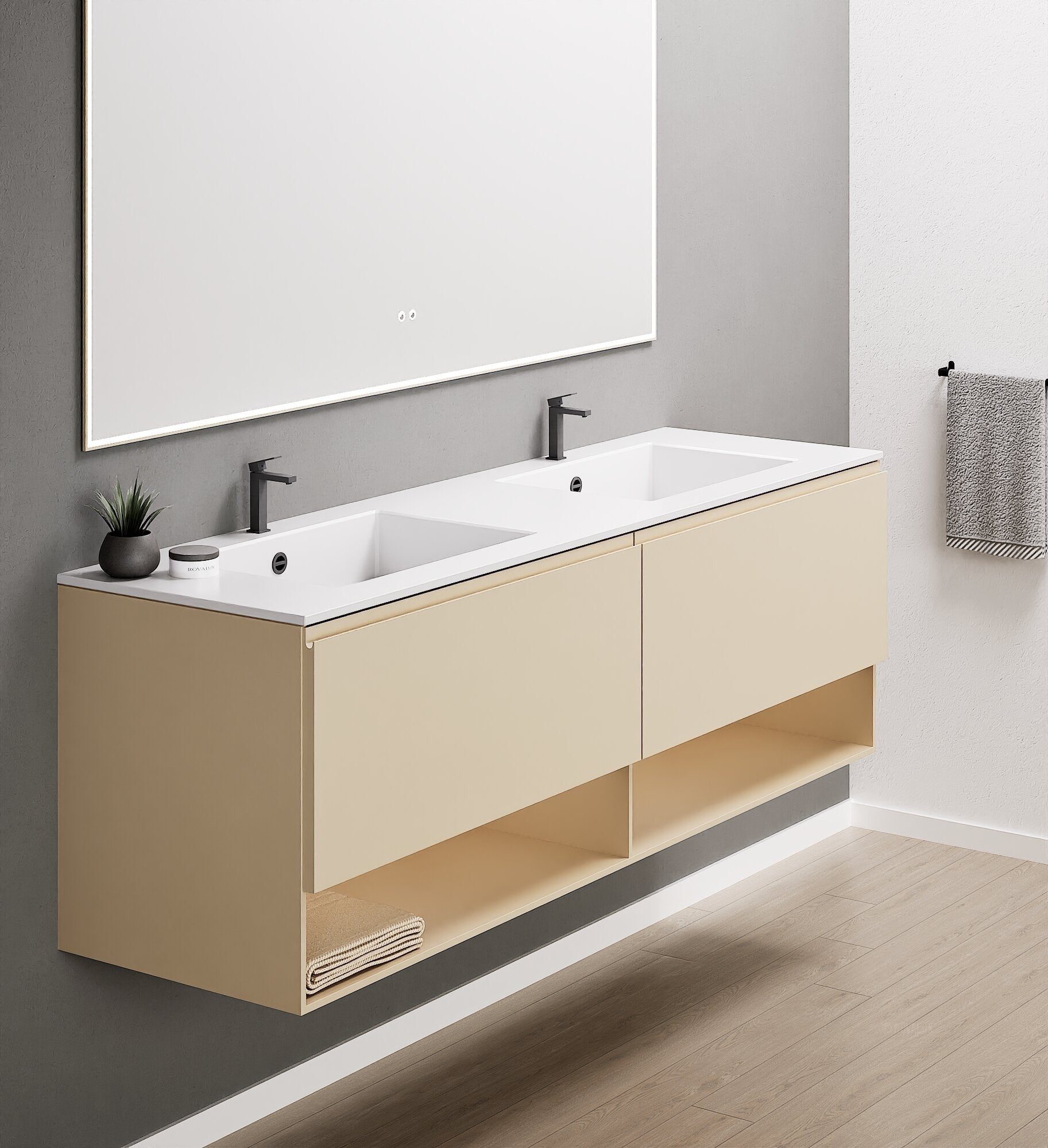 ALBA – Double Corian® Basin Unit with 2 Aligned Drawers and buttom Shelves - ROVALUX