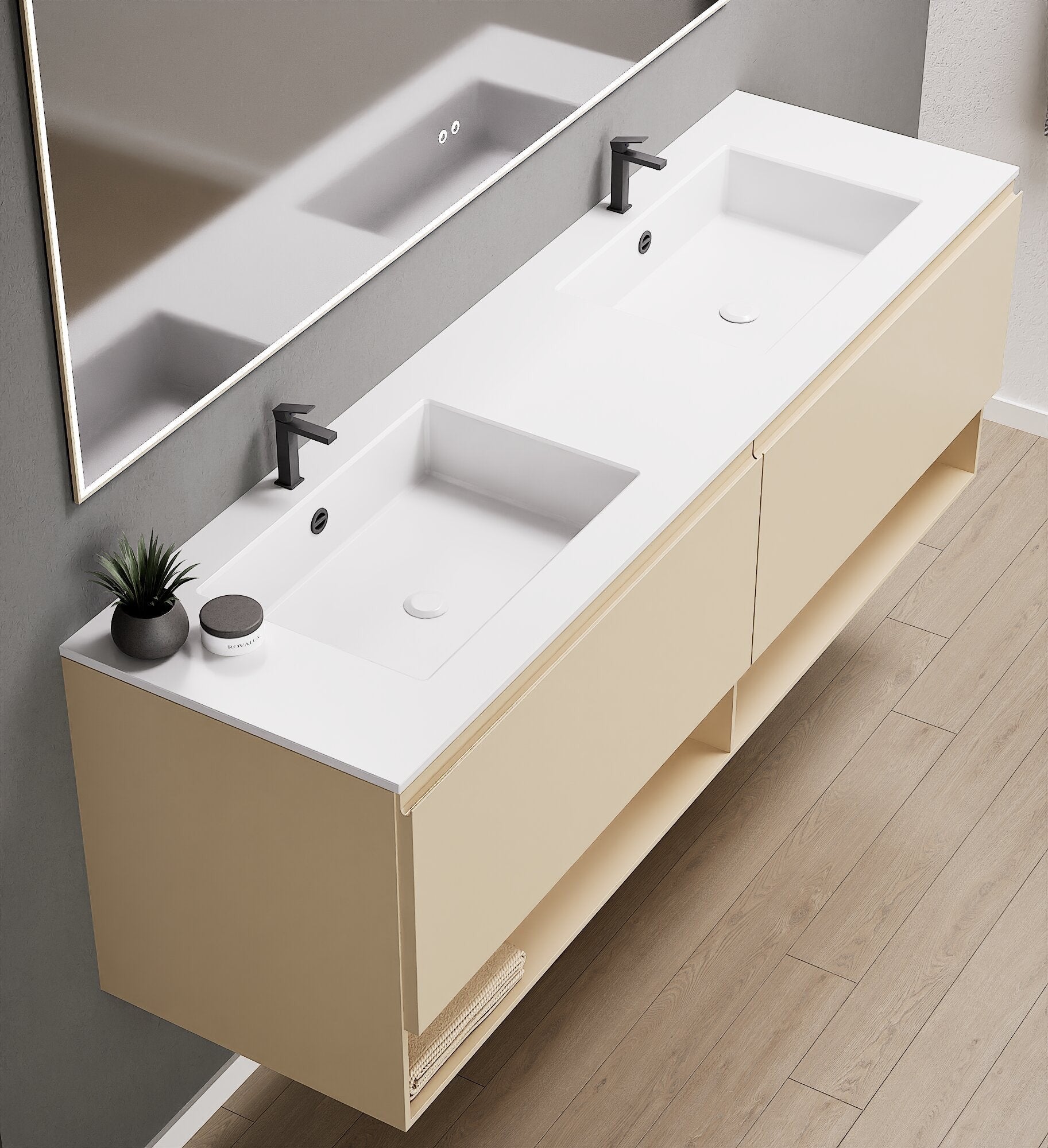 ALBA – Double Corian® Basin Unit with 2 Aligned Drawers and buttom Shelves - ROVALUX