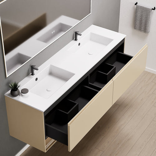 ALBA – Double Corian® Basin Unit with 2 Aligned Drawers and buttom Shelves - ROVALUX