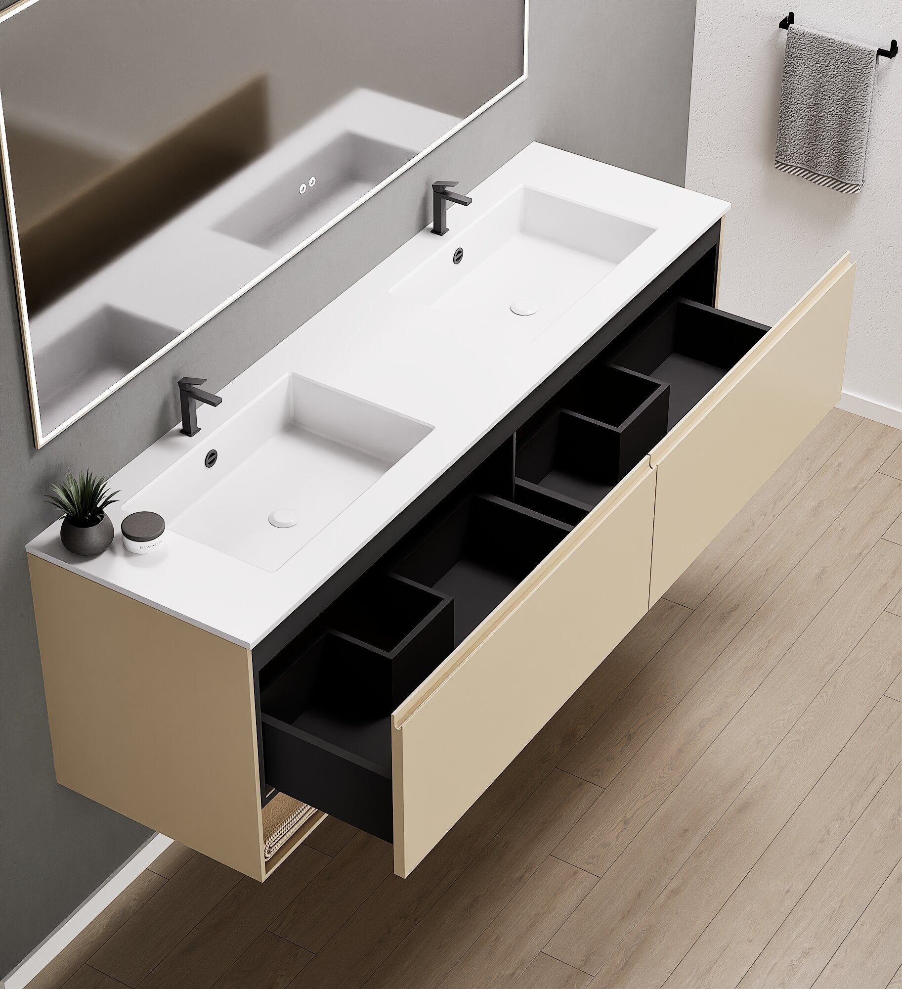 ALBA – Double Corian® Basin Unit with 2 Aligned Drawers and buttom Shelves - ROVALUX