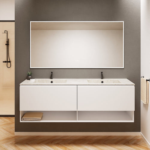 ALBA – Double Corian® Basin Unit with 2 Aligned Drawers and buttom Shelves - ROVALUX