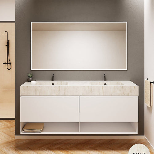 ALBA – Double Corian® Basin Unit with 2 Aligned Drawers and buttom Shelves - ROVALUX