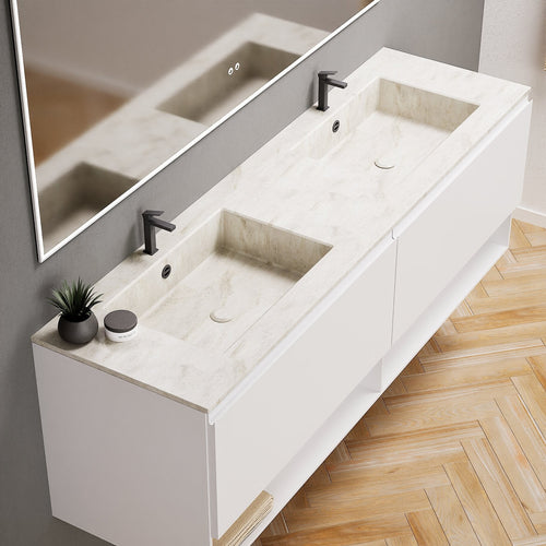 ALBA – Double Corian® Basin Unit with 2 Aligned Drawers and buttom Shelves - ROVALUX