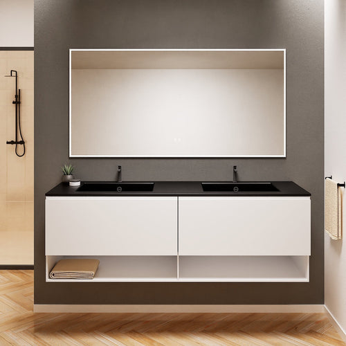 ALBA – Double Corian® Basin Unit with 2 Aligned Drawers and buttom Shelves - ROVALUX