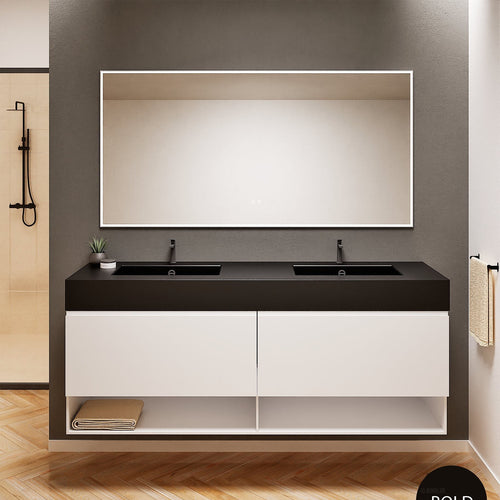 ALBA – Double Corian® Basin Unit with 2 Aligned Drawers and buttom Shelves - ROVALUX