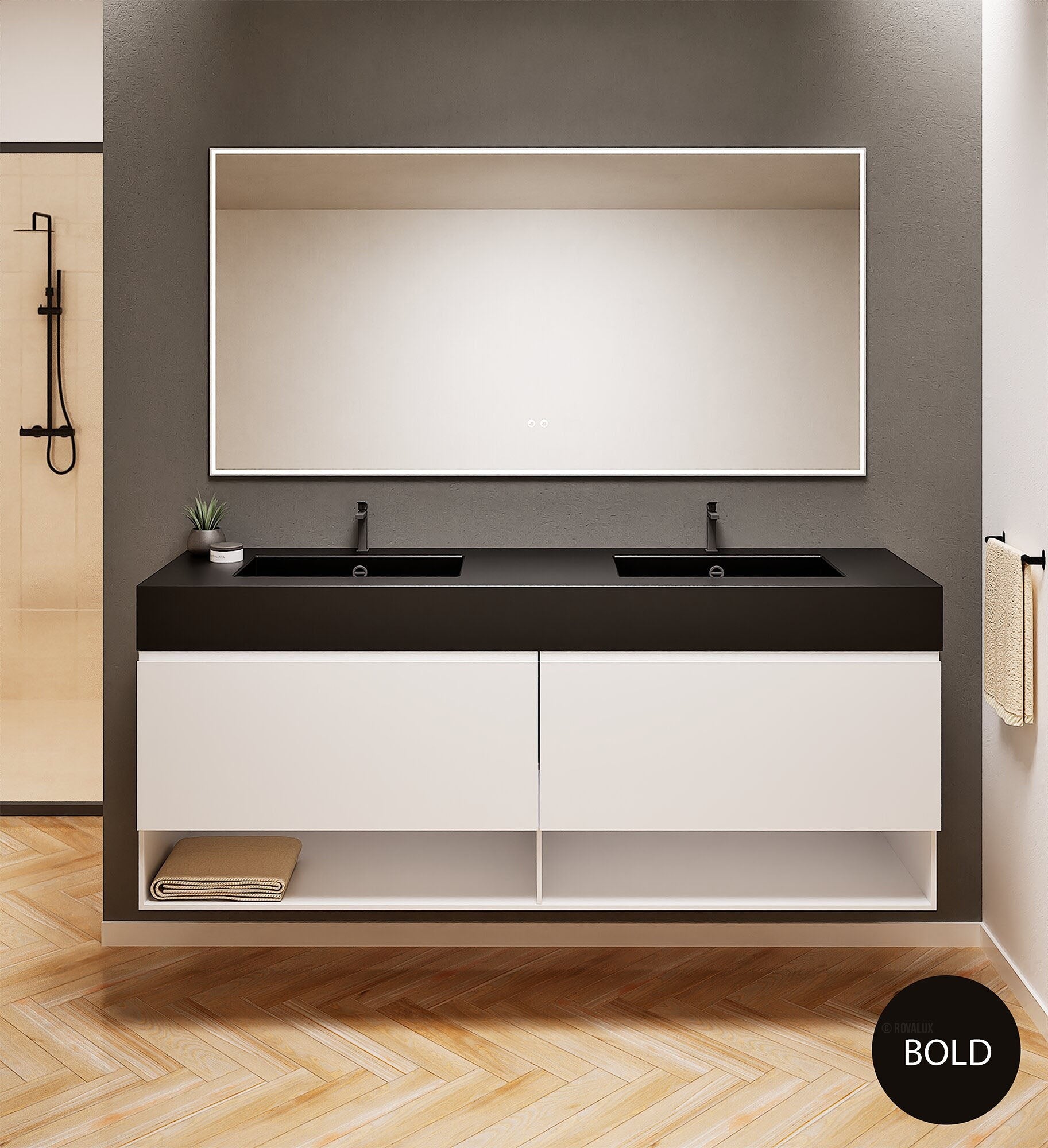 ALBA – Double Corian® Basin Unit with 2 Aligned Drawers and buttom Shelves - ROVALUX
