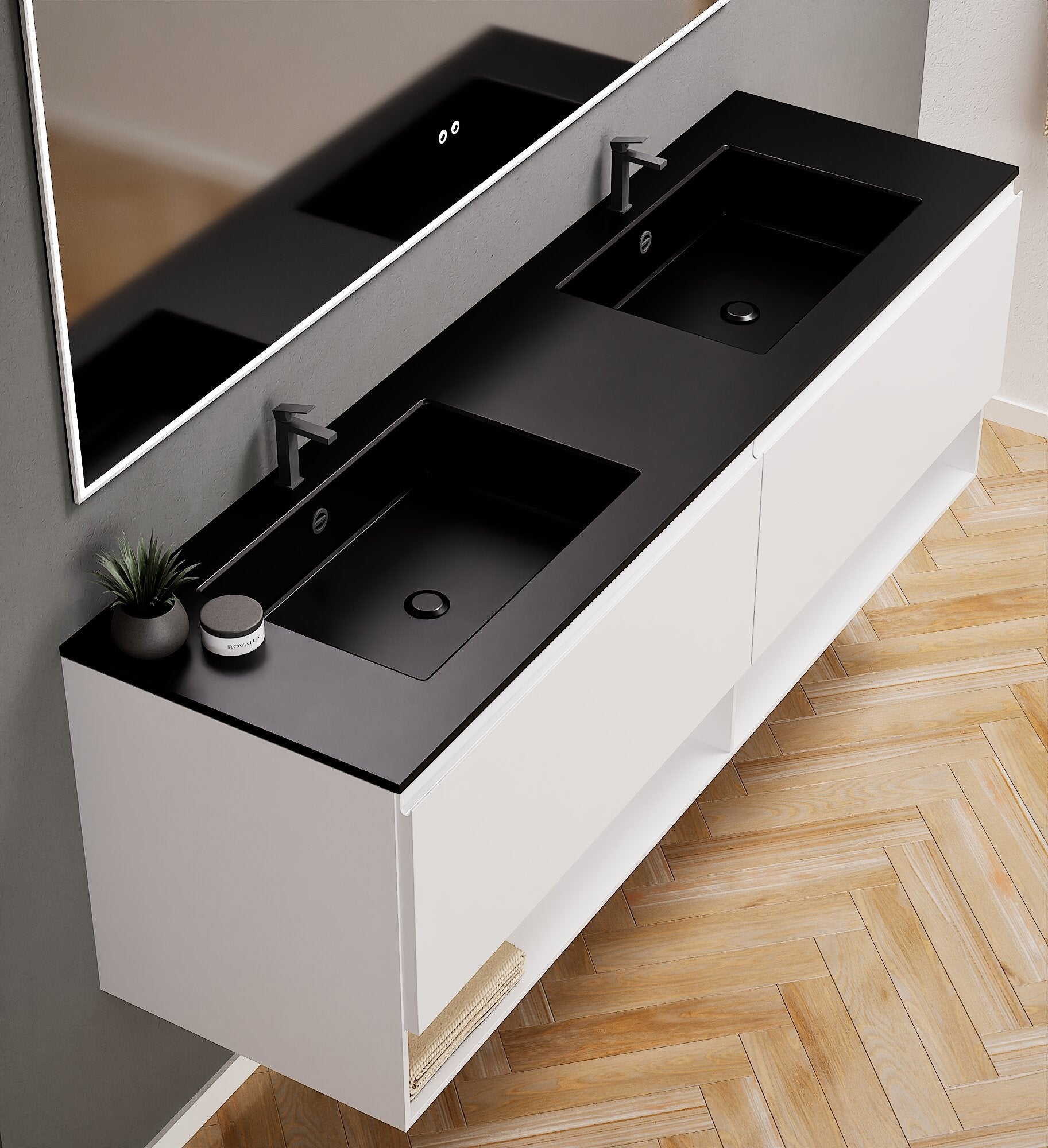 ALBA – Double Corian® Basin Unit with 2 Aligned Drawers and buttom Shelves - ROVALUX
