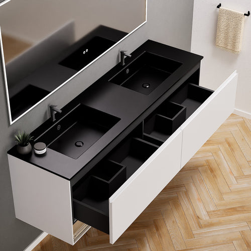 ALBA – Double Corian® Basin Unit with 2 Aligned Drawers and buttom Shelves - ROVALUX