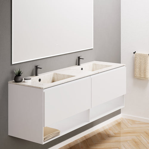 ALBA – Double Corian® Basin Unit with 2 Aligned Drawers and buttom Shelves - ROVALUX