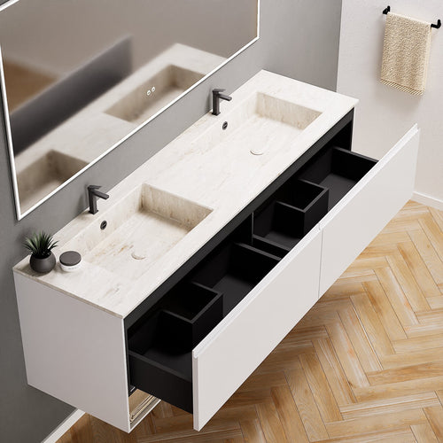 ALBA – Double Corian® Basin Unit with 2 Aligned Drawers and buttom Shelves - ROVALUX