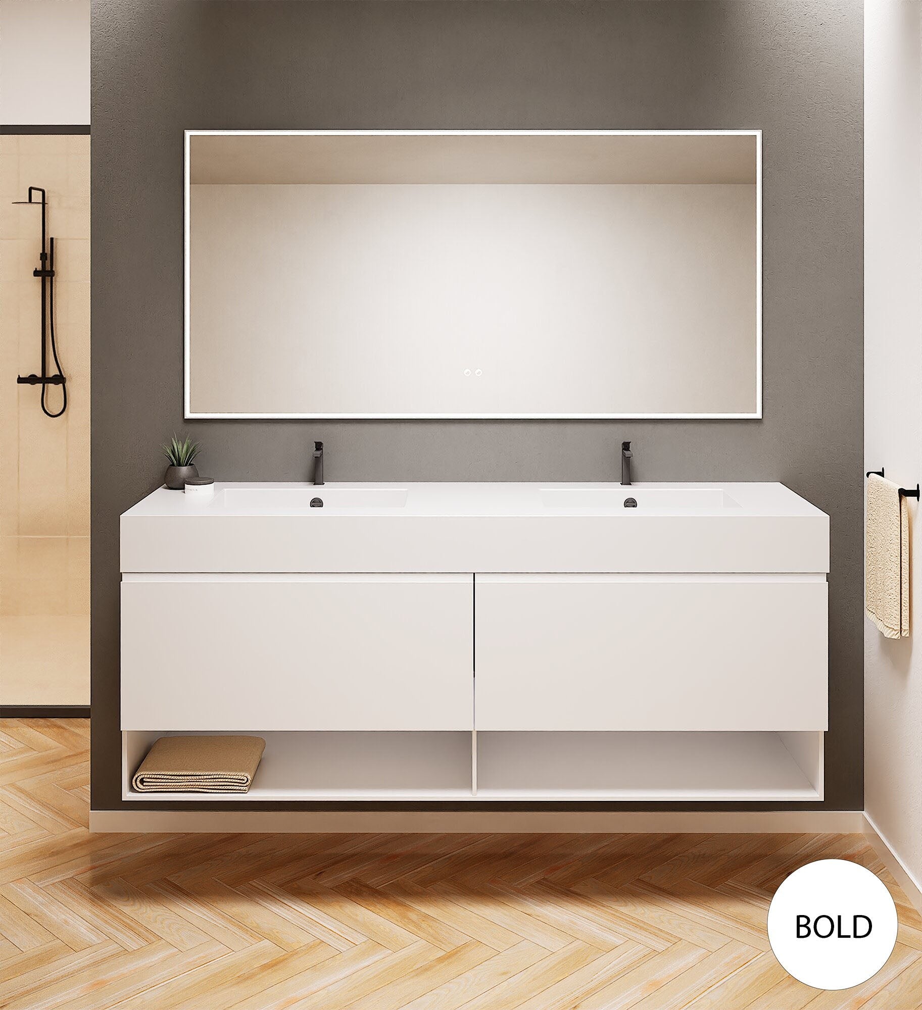 ALBA – Double Corian® Basin Unit with 2 Aligned Drawers and buttom Shelves - ROVALUX