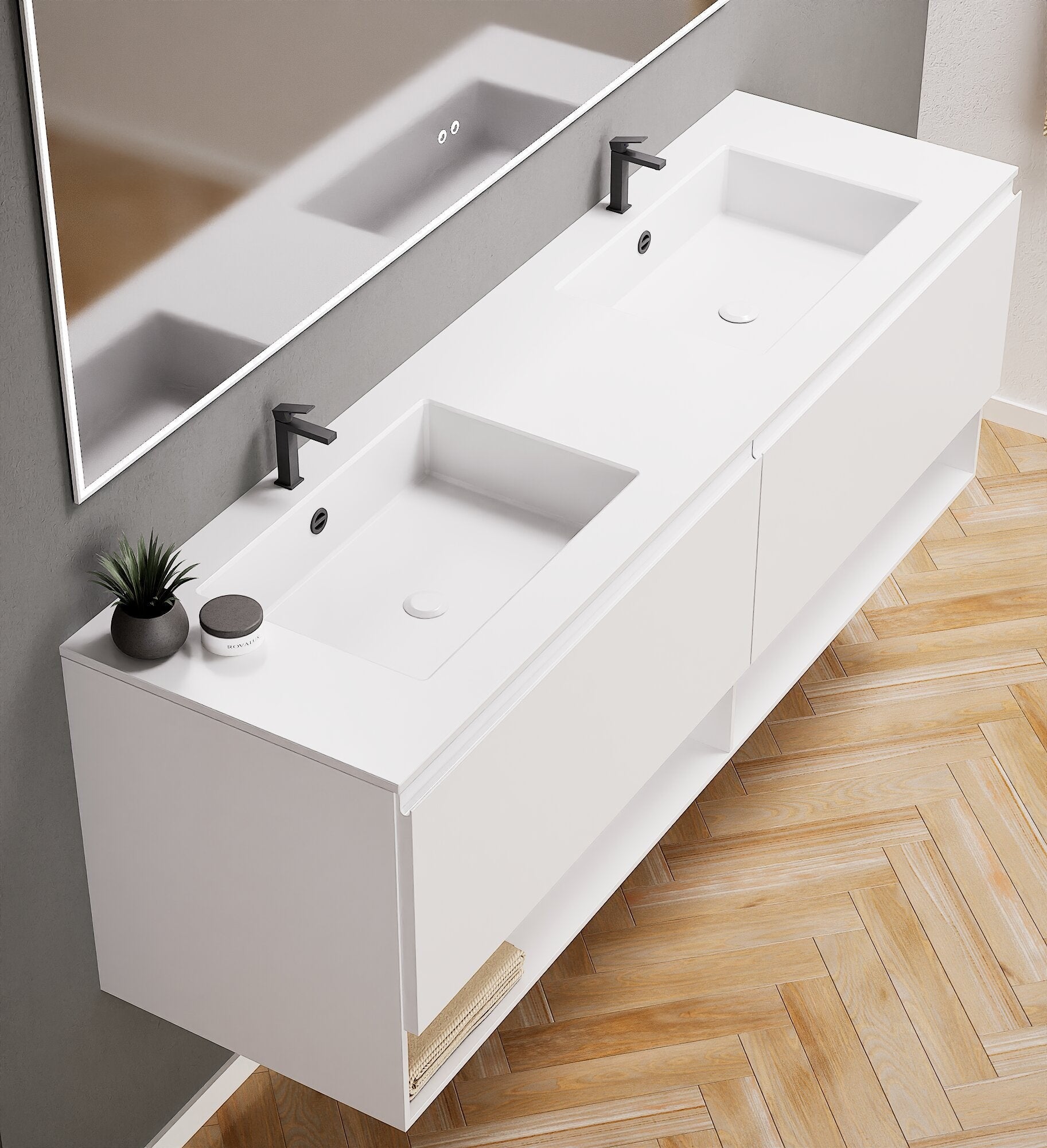 ALBA – Double Corian® Basin Unit with 2 Aligned Drawers and buttom Shelves - ROVALUX