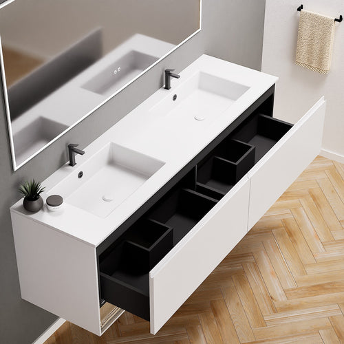 ALBA – Double Corian® Basin Unit with 2 Aligned Drawers and buttom Shelves - ROVALUX