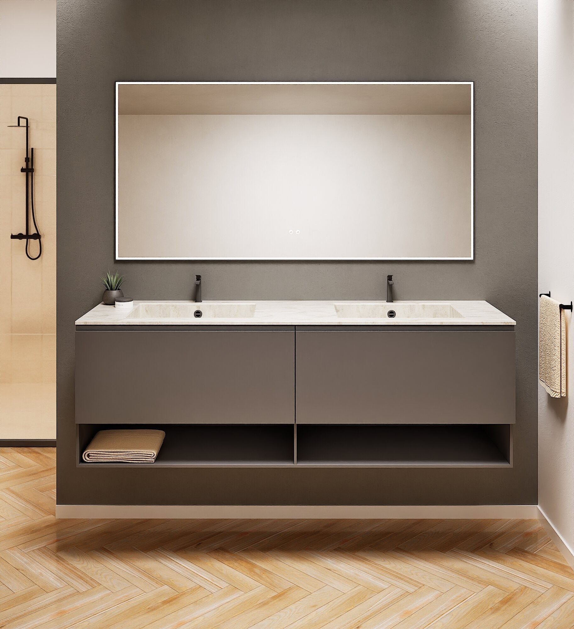 ALBA – Double Corian® Basin Unit with 2 Aligned Drawers and buttom Shelves - ROVALUX