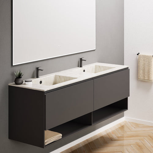 ALBA – Double Corian® Basin Unit with 2 Aligned Drawers and buttom Shelves - ROVALUX