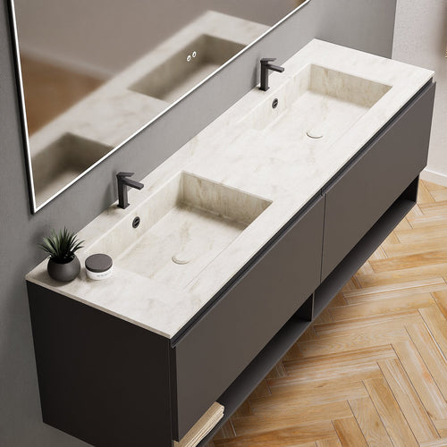 ALBA – Double Corian® Basin Unit with 2 Aligned Drawers and buttom Shelves - ROVALUX