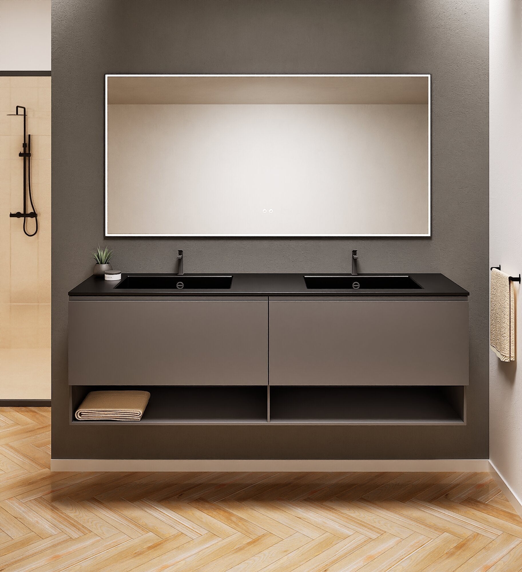 ALBA – Double Corian® Basin Unit with 2 Aligned Drawers and buttom Shelves - ROVALUX