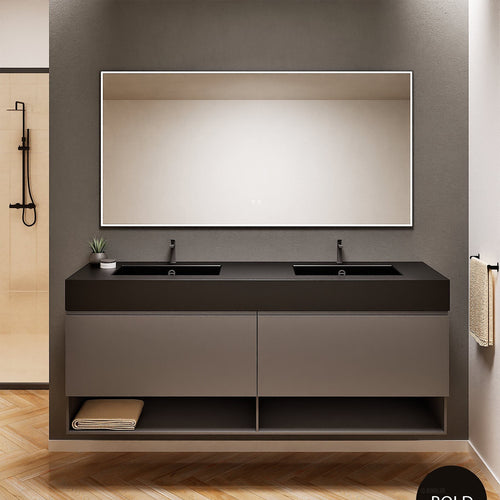 ALBA – Double Corian® Basin Unit with 2 Aligned Drawers and buttom Shelves - ROVALUX