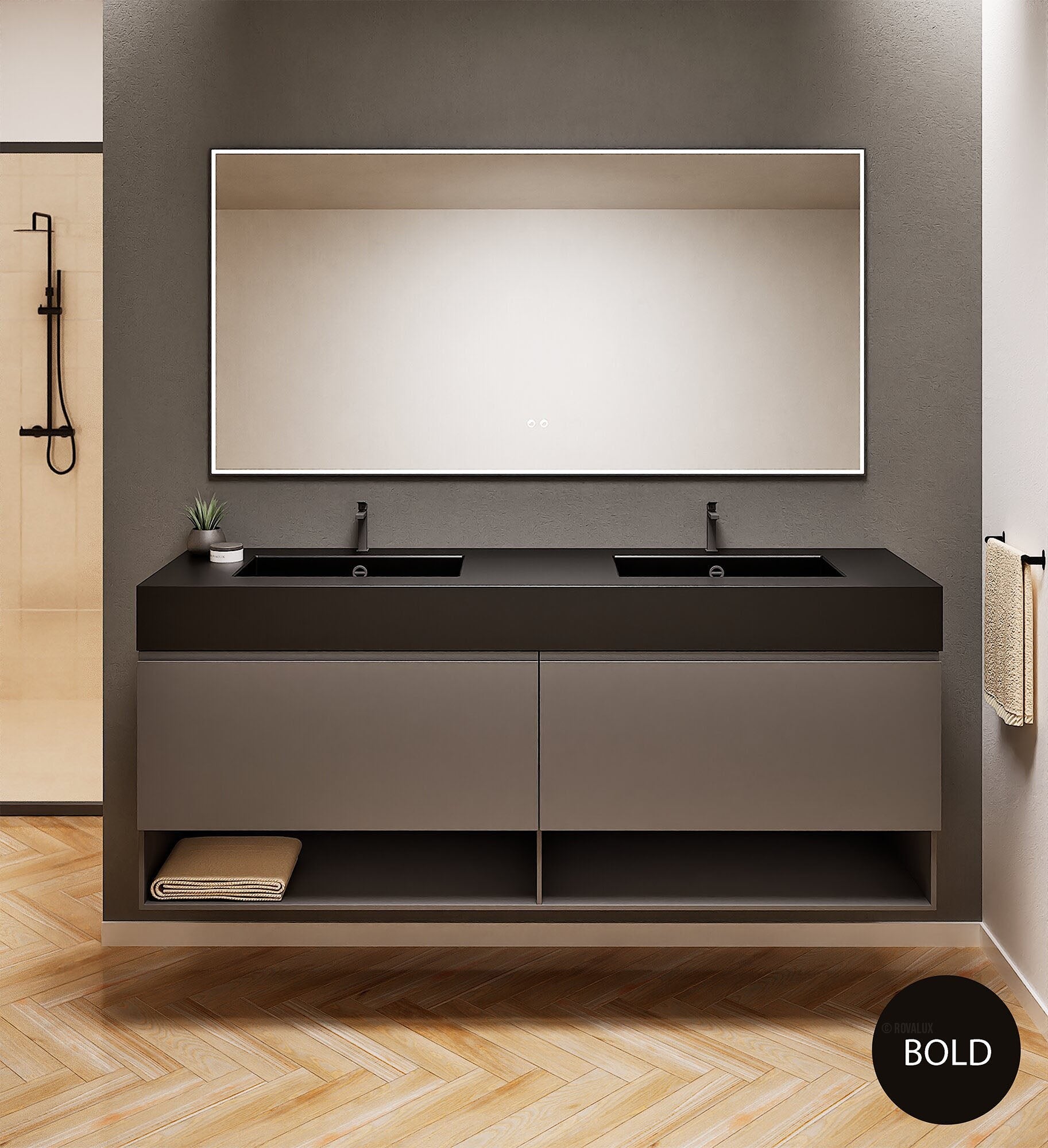 ALBA – Double Corian® Basin Unit with 2 Aligned Drawers and buttom Shelves - ROVALUX