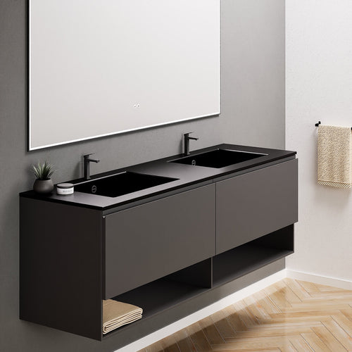 ALBA – Double Corian® Basin Unit with 2 Aligned Drawers and buttom Shelves - ROVALUX