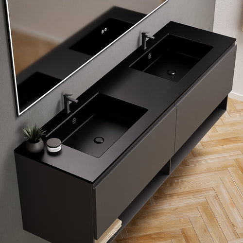 ALBA – Double Corian® Basin Unit with 2 Aligned Drawers and buttom Shelves - ROVALUX