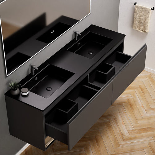 ALBA – Double Corian® Basin Unit with 2 Aligned Drawers and buttom Shelves - ROVALUX