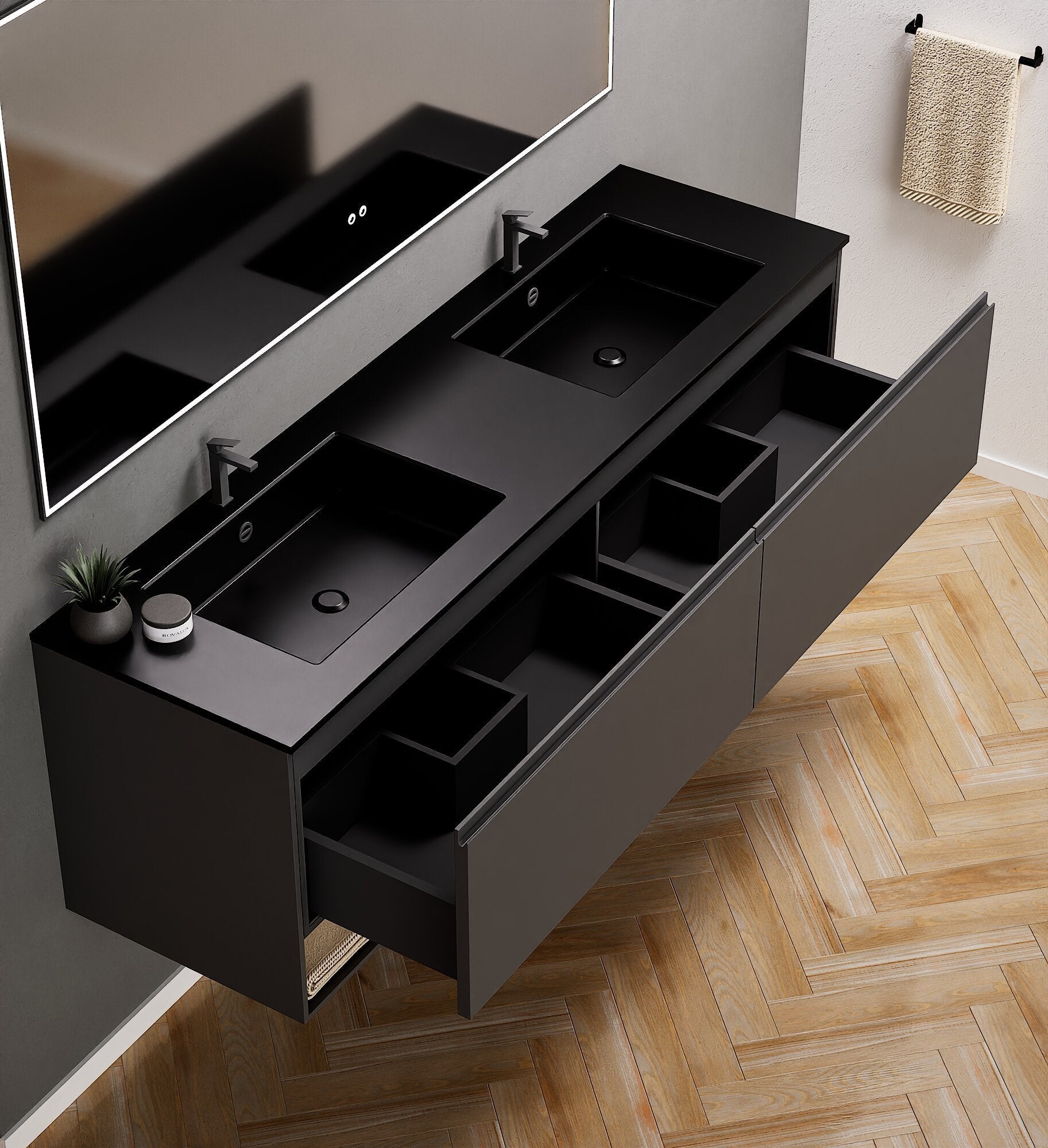 ALBA – Double Corian® Basin Unit with 2 Aligned Drawers and buttom Shelves - ROVALUX