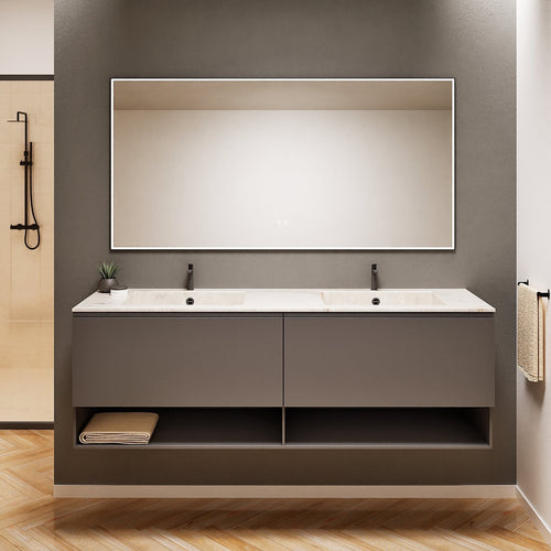 ALBA – Double Corian® Basin Unit with 2 Aligned Drawers and buttom Shelves - ROVALUX