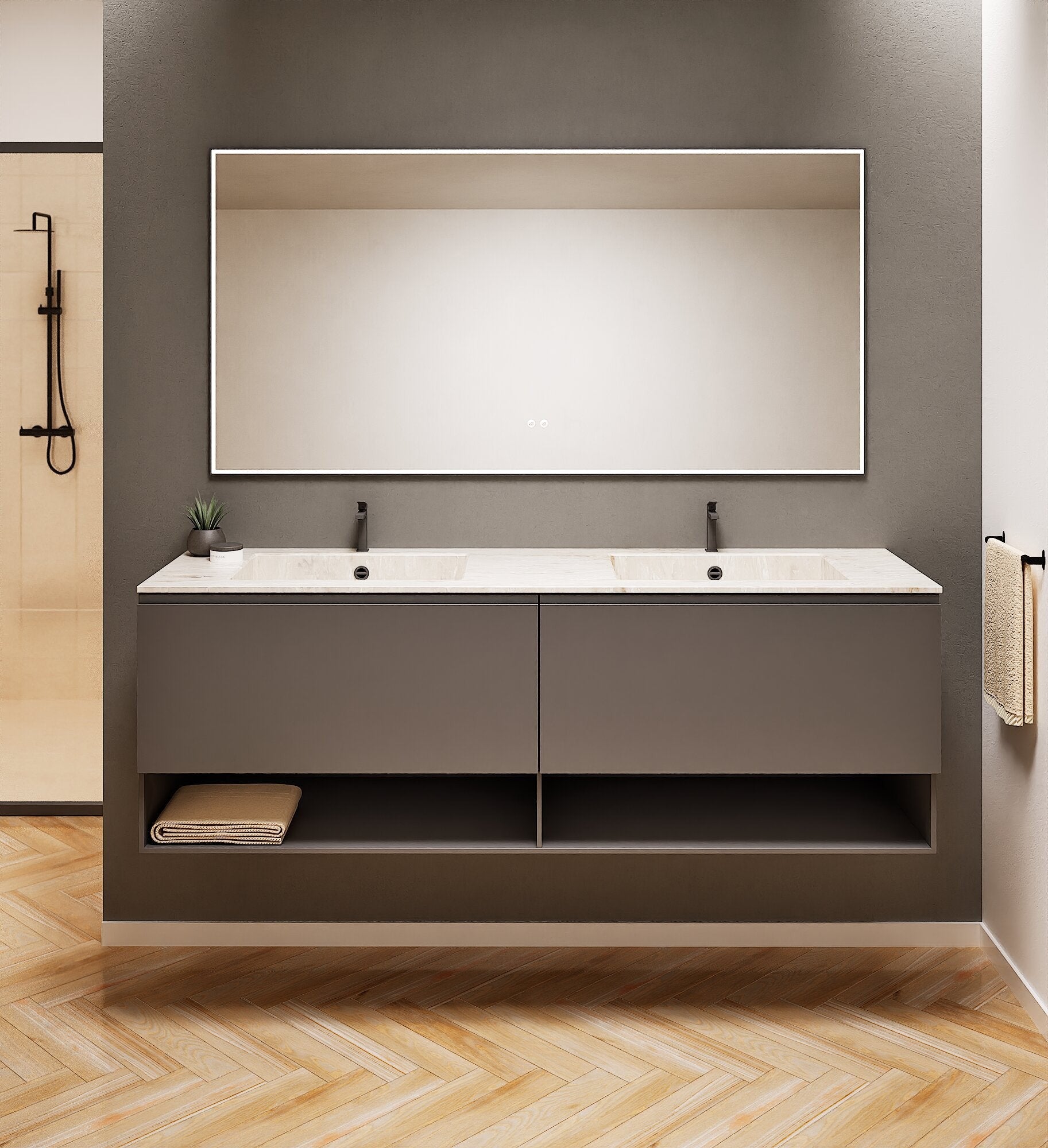 ALBA – Double Corian® Basin Unit with 2 Aligned Drawers and buttom Shelves - ROVALUX