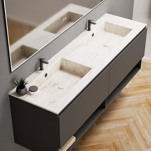 ALBA – Double Corian® Basin Unit with 2 Aligned Drawers and buttom Shelves - ROVALUX