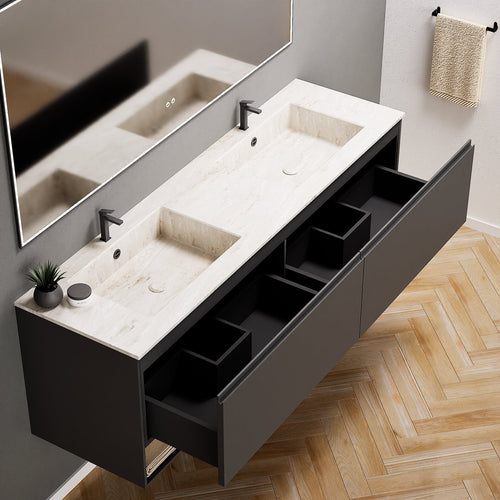 ALBA – Double Corian® Basin Unit with 2 Aligned Drawers and buttom Shelves - ROVALUX